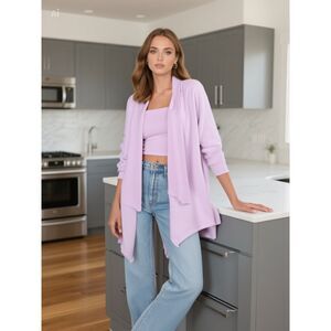Cato Women's Large Lavender Long Asymmetrical Knit Open Front Cardigan